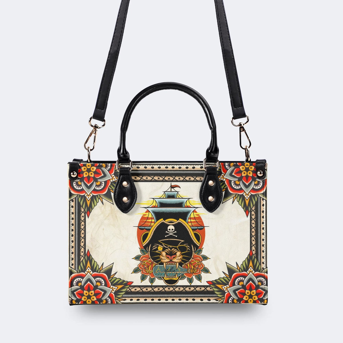 Vintage Black Panther On The Boat - Leather Handbag