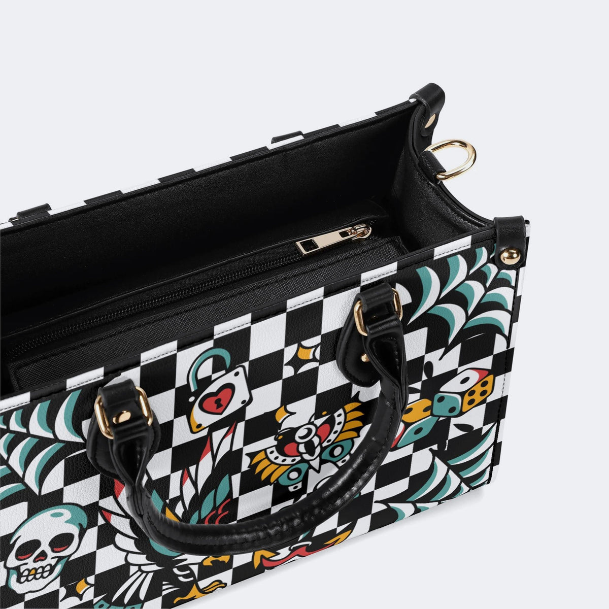 Gothic Pattern Patchwork Print - Leather Handbag