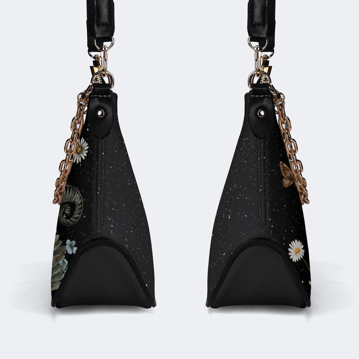 Starry Night Mushroom Moth Print - Leather Crossbody Bag