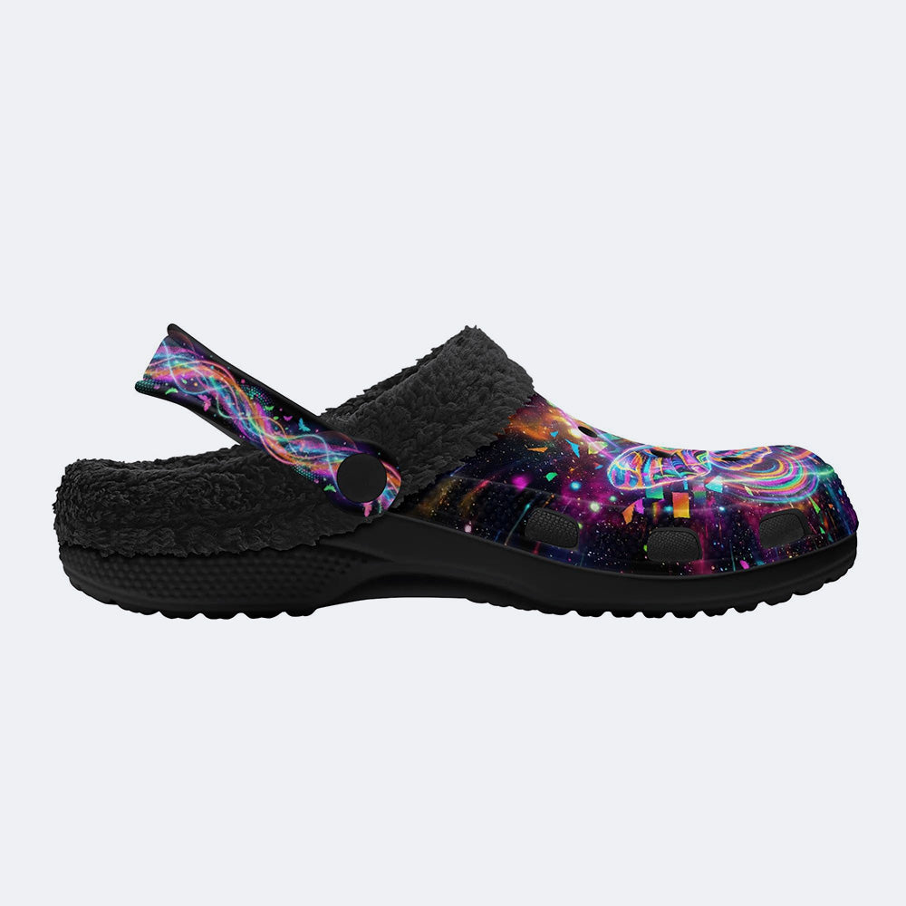 Luminous Moth Print Fleece-Lined Clogs