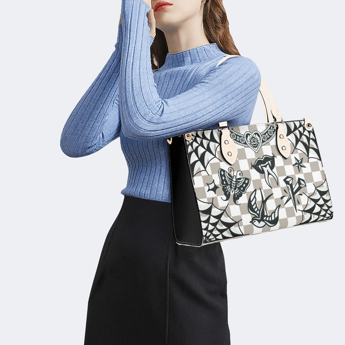 Gothic Tattoo Print - Leather Handbag
