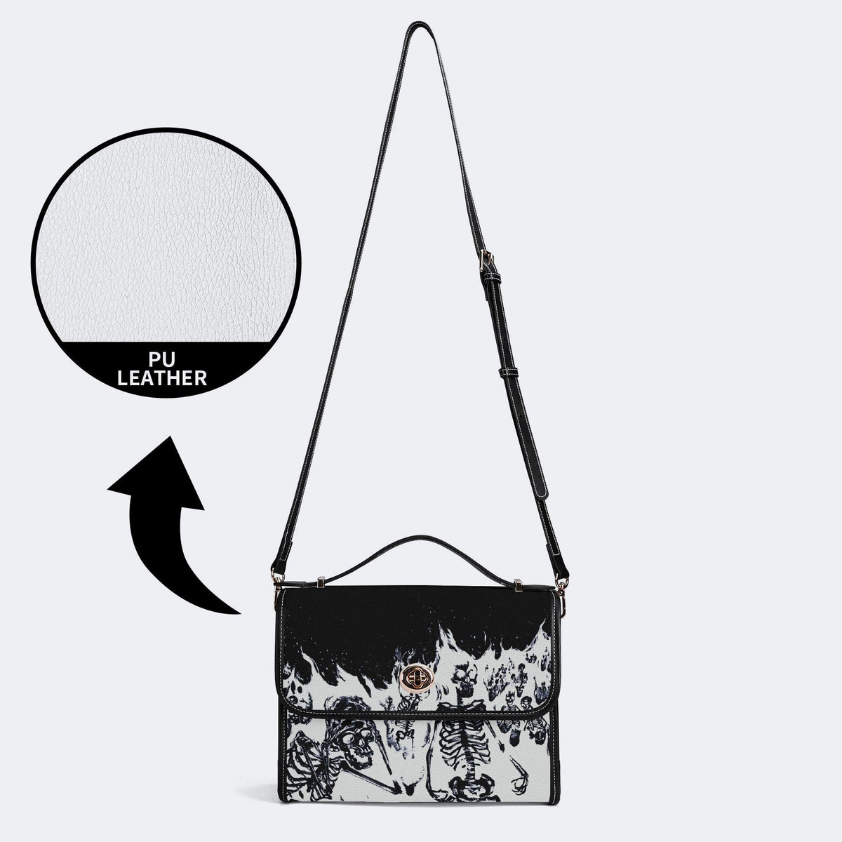 Horror Skull Print - Leather Satchel Bag