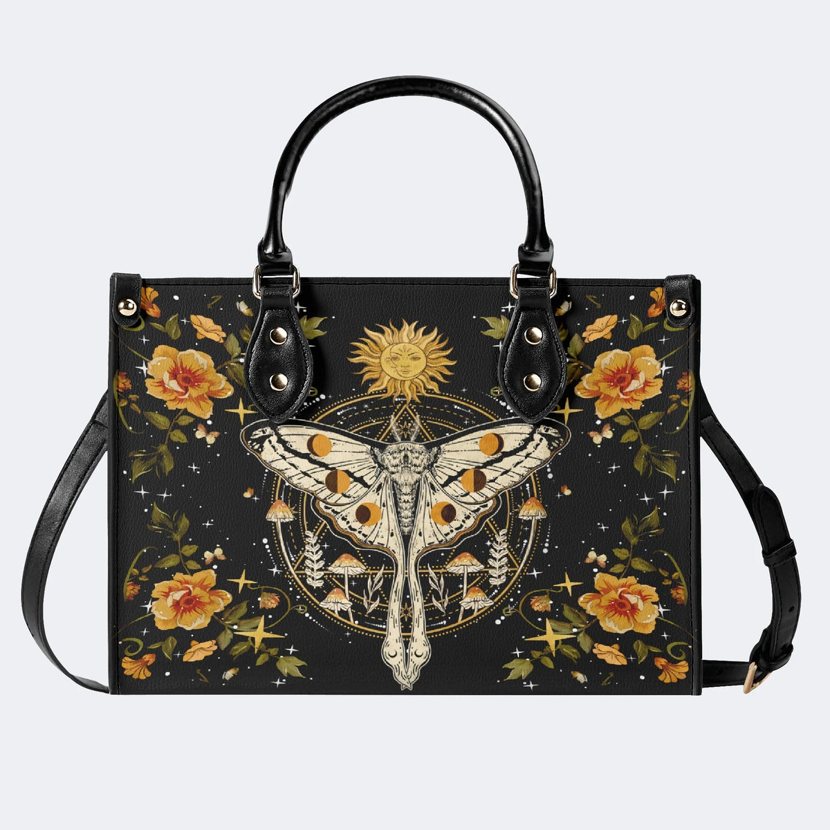 Sun And Moth Print - Leather Handbag