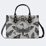 Vintage Moth And Black Lace Print - Leather Handbag