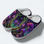 Psychedelic Mushroom Forest Print Fleece-Lined Slippers