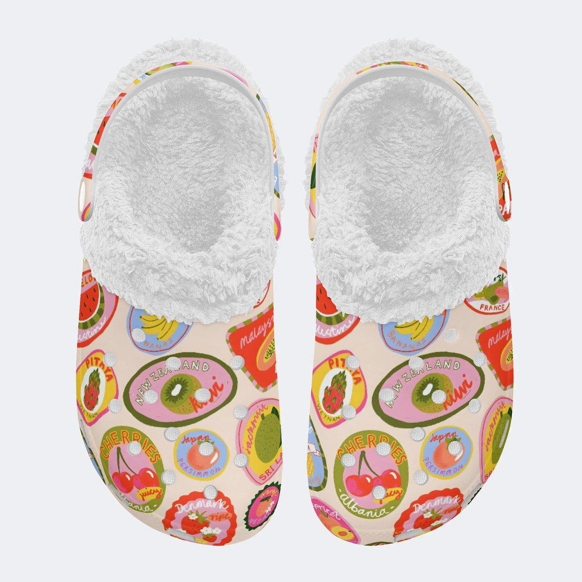 Fruit Fun Print - Fur Lined Slippers/Sandals