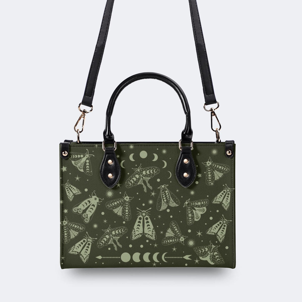 Moths In The Night Sky - Leather Handbag
