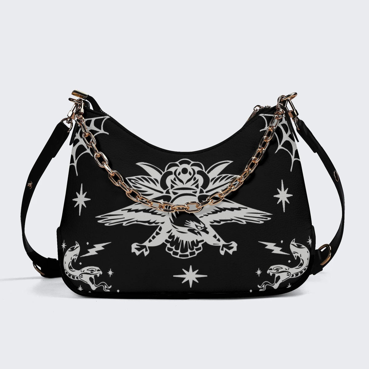 Gothic Eagle And Snake - Leather Crossbody Bag
