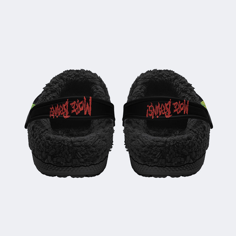 Unisex More Brains Print - Fur Lined Slippers/Sandals
