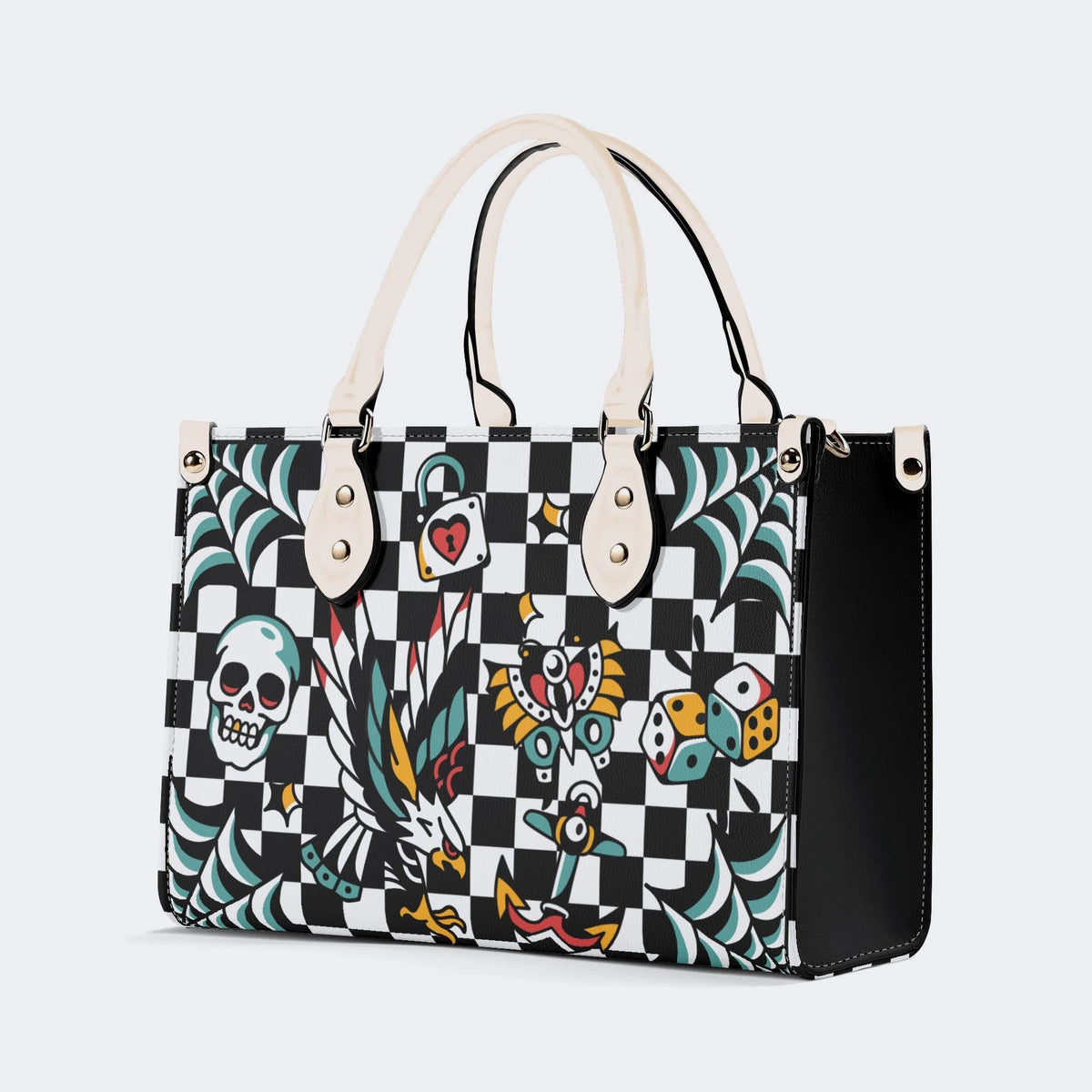 Gothic Pattern Patchwork Print - Leather Handbag