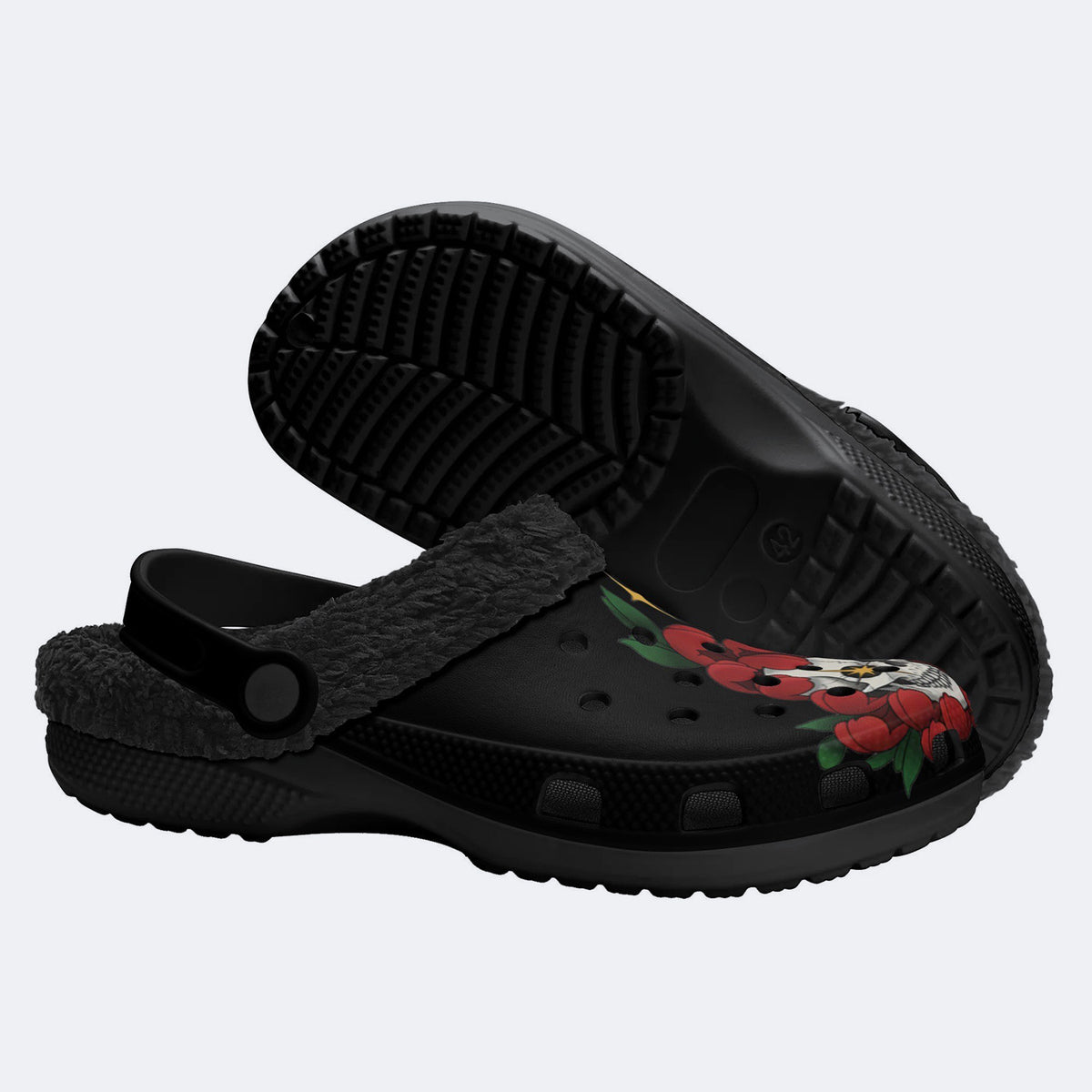 Unisex Death Skull Print - Fur Lined Slippers/Sandals