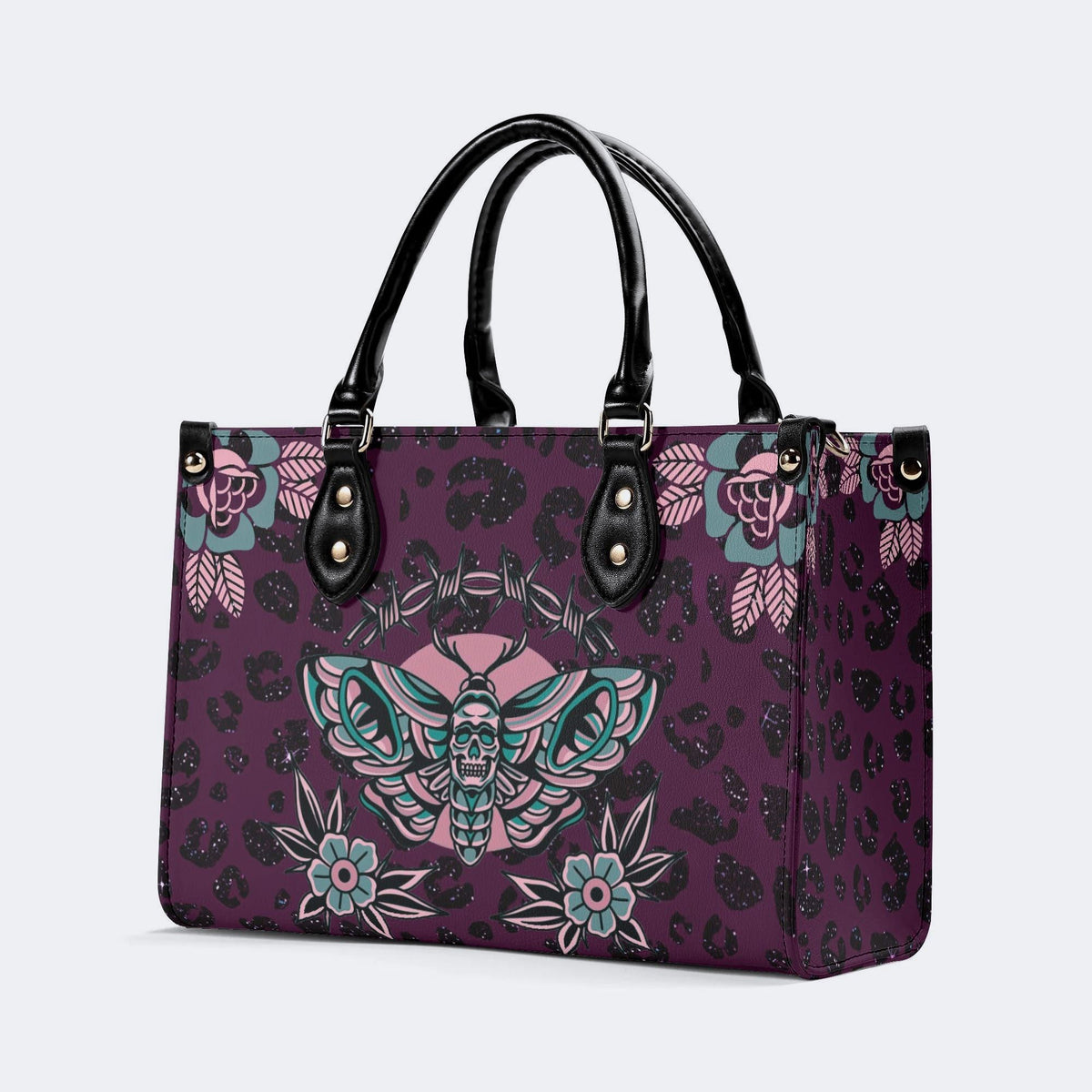 Death Moth Vintage Print - Leather Handbag