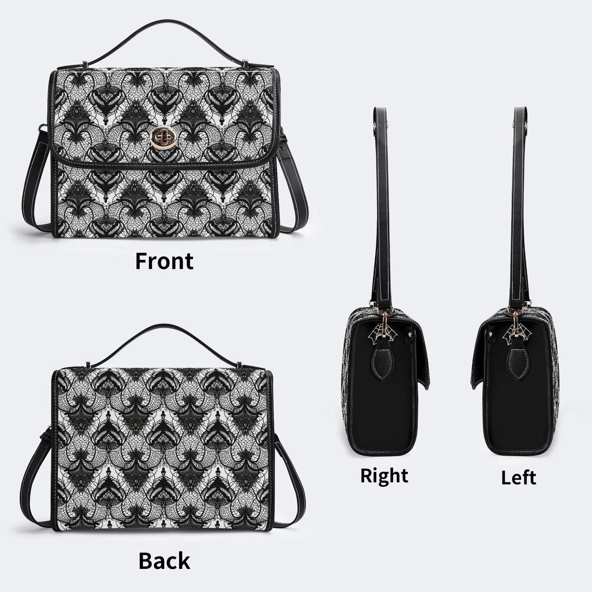 Retro Gothic Black Stripe Lace - Leather Satchel Bag