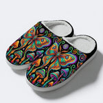 Psychedelic Retro Moth Forest Print Fleece-Lined Slippers