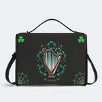 Irish Harp & Shamrocks Print - Leather Satchel Bag
