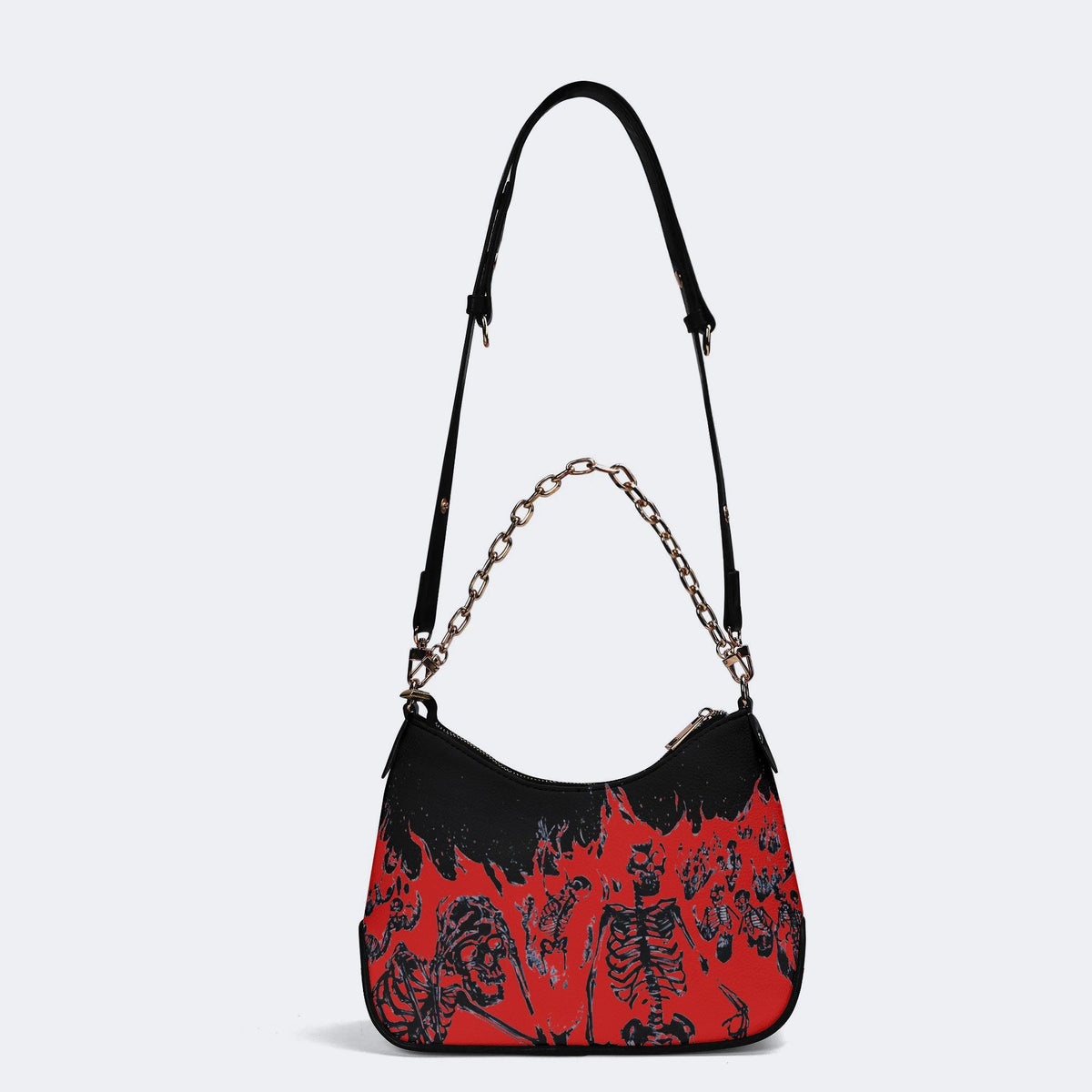 Horror Skull Print - Leather Crossbody Bag