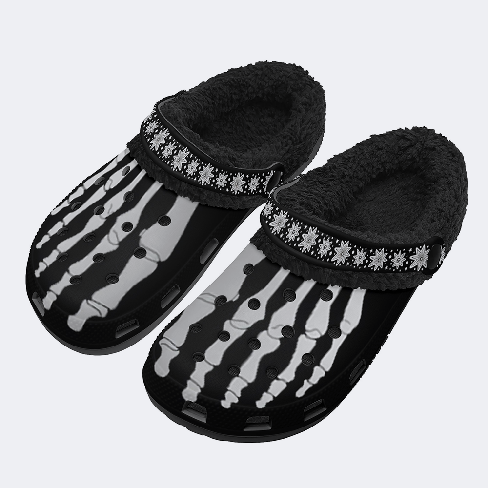 Skeleton Toes Skull Print - Fur Lined Slippers/Sandals