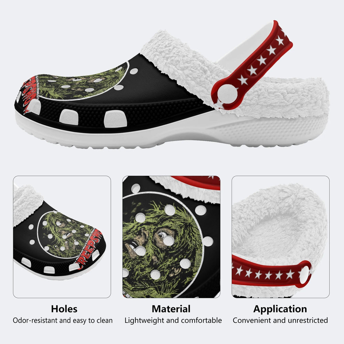 Horror Movie Vintage Print - Fur Lined Slippers/Sandals