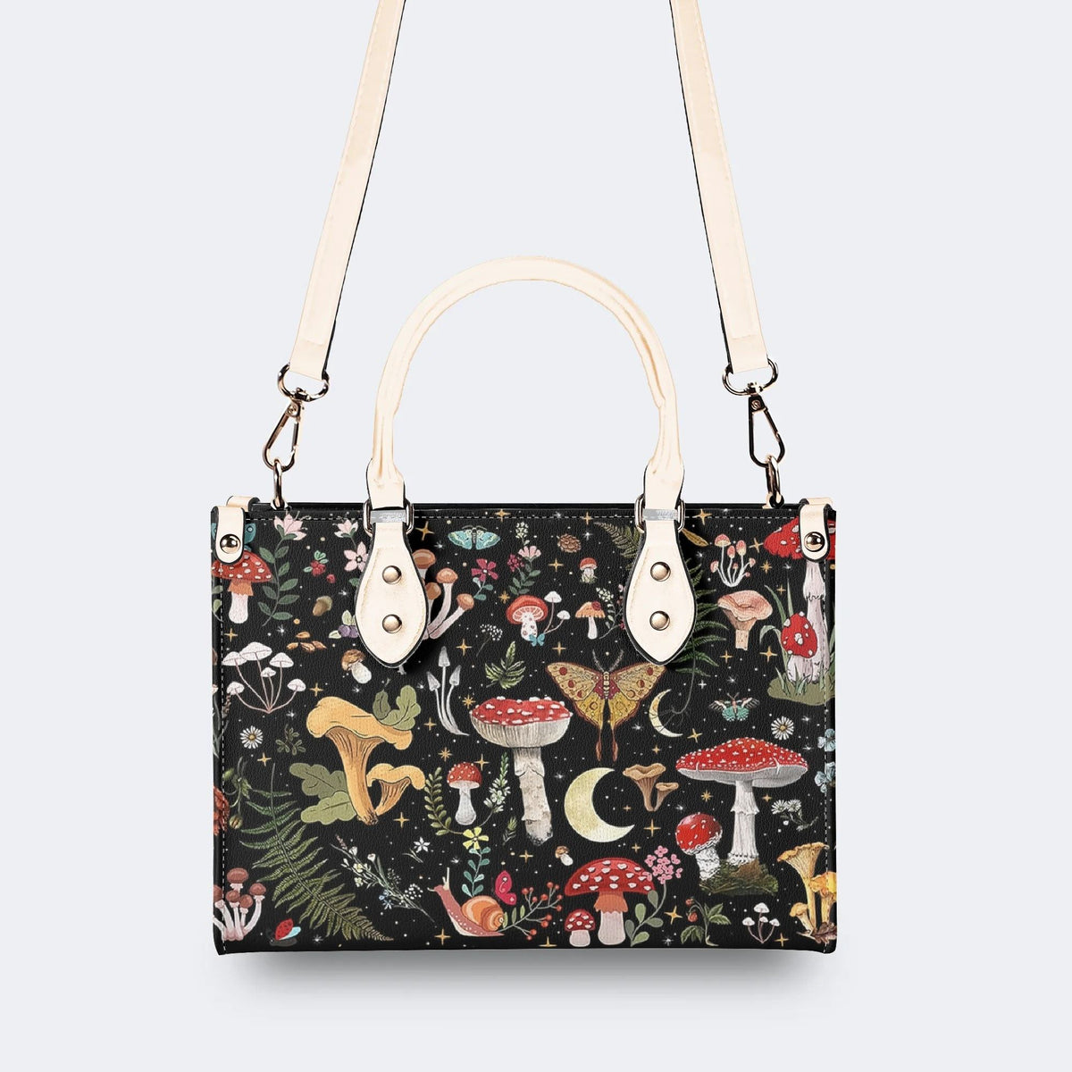 Starry Mushroom Print - Leather Handbag