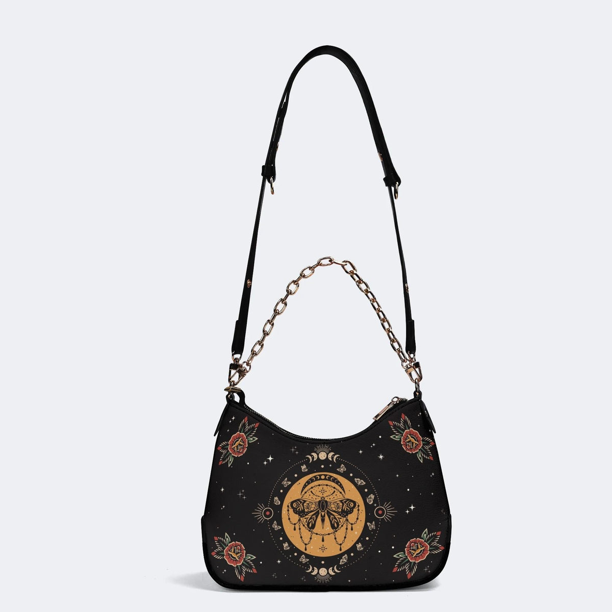 Vintage Moon Moth Print - Leather Crossbody Bag