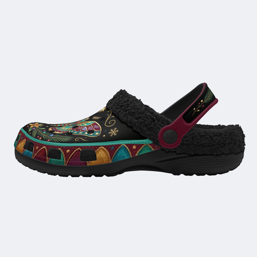 Jewel Moth Vintage Floral Wreath Print Fleece-Lined Clogs