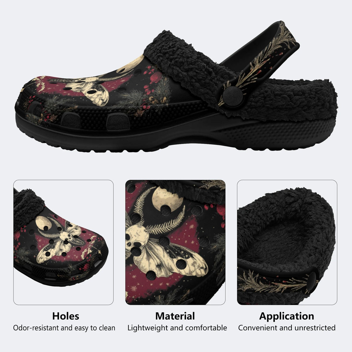 Death Moth Art Print - Fur Lined Slippers/Sandals