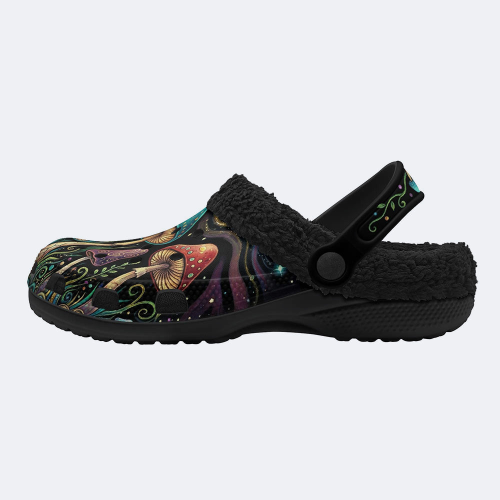 Psychedelic Mushroom Forest Retro Print Fleece-Lined Clogs