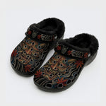 Irezumi Demon Mask & Maple Leaf & Black Wind and Flames Print Fleece-Lined Clogs