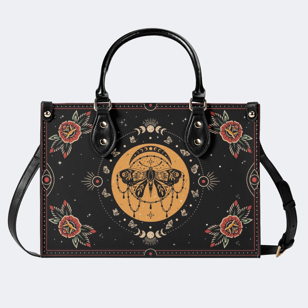 Vintage Moon Moth Print - Leather Handbag