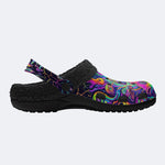 Psychedelic Neon Mushroom Fish Print Fleece-Lined Clogs