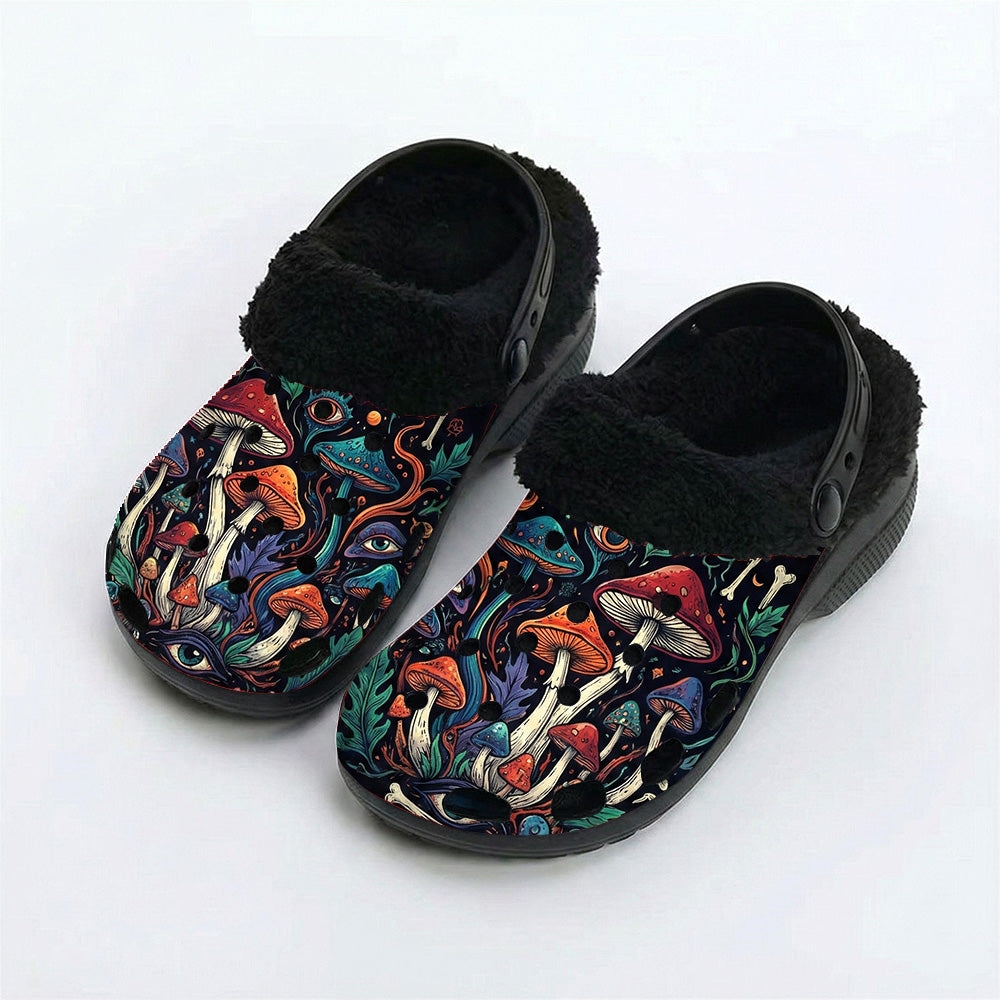 Magical Mushroom Forest Print Fleece-Lined Clogs