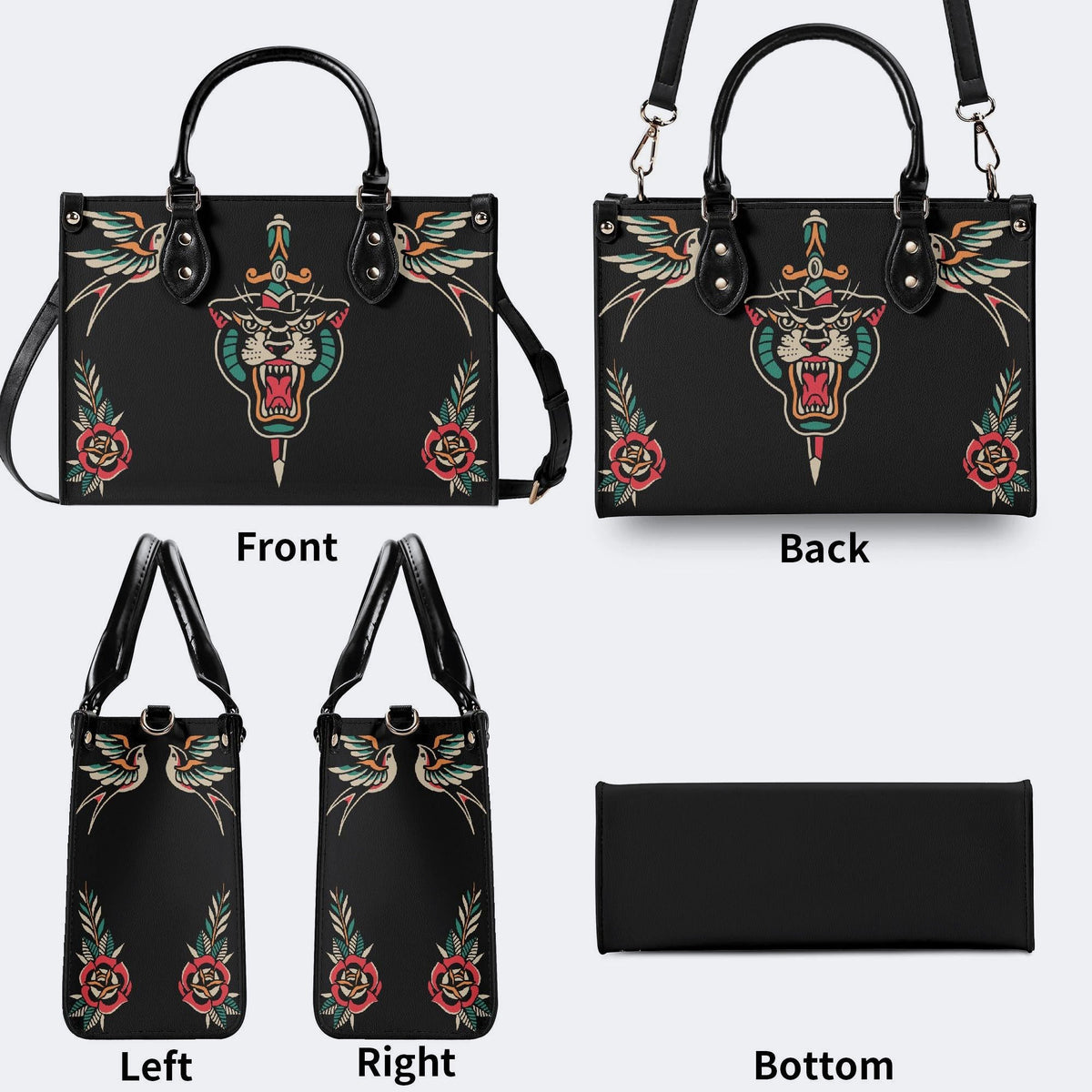 Unisex Tiger Print - Leather Handbag