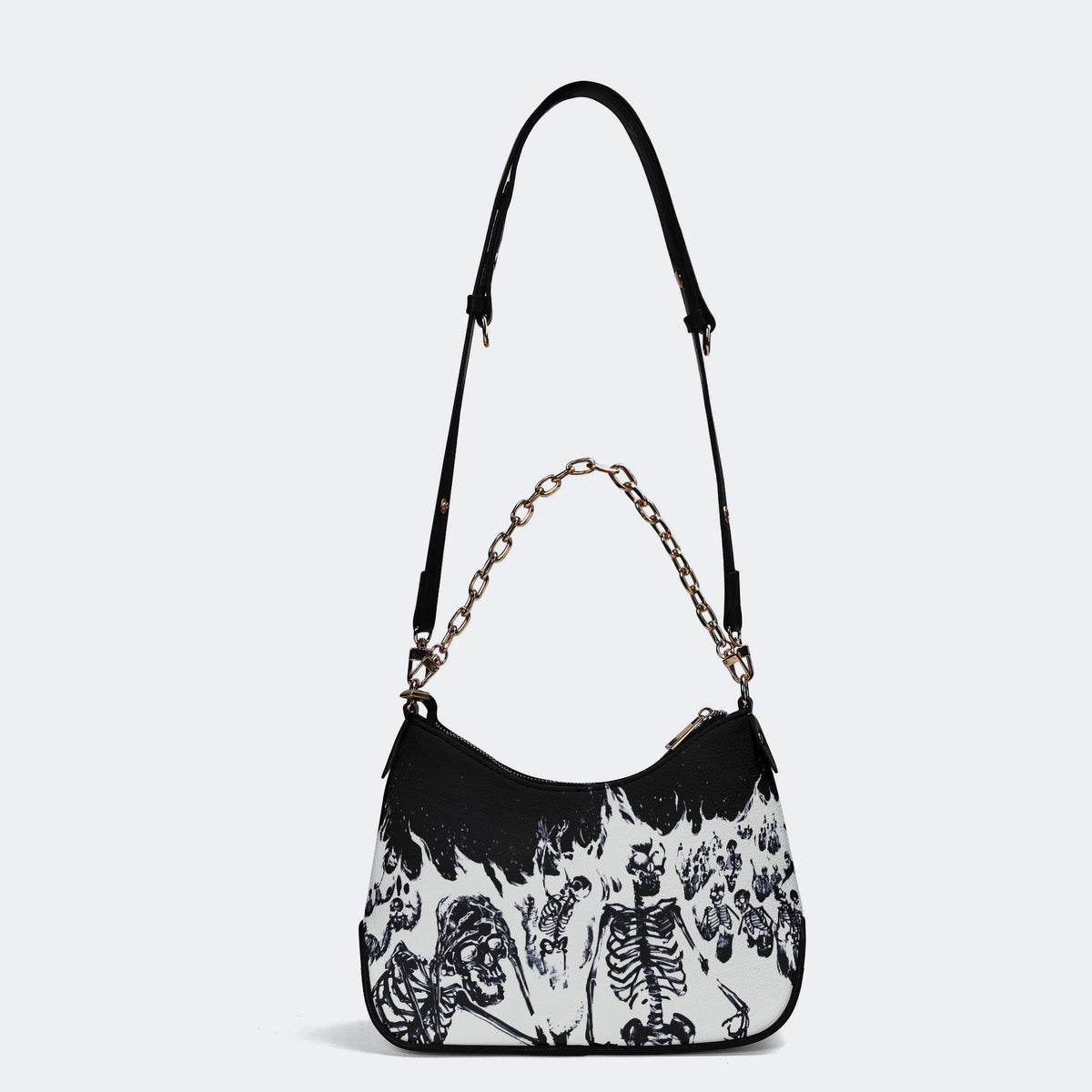 Horror Skull Print - Leather Crossbody Bag