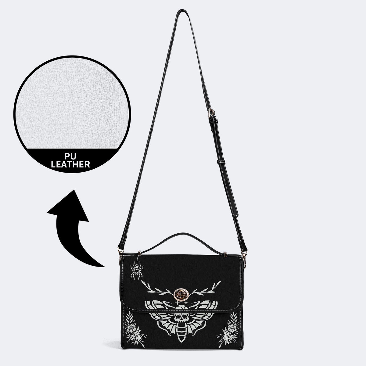 Death Moth Vintage Print - Leather Satchel Bag