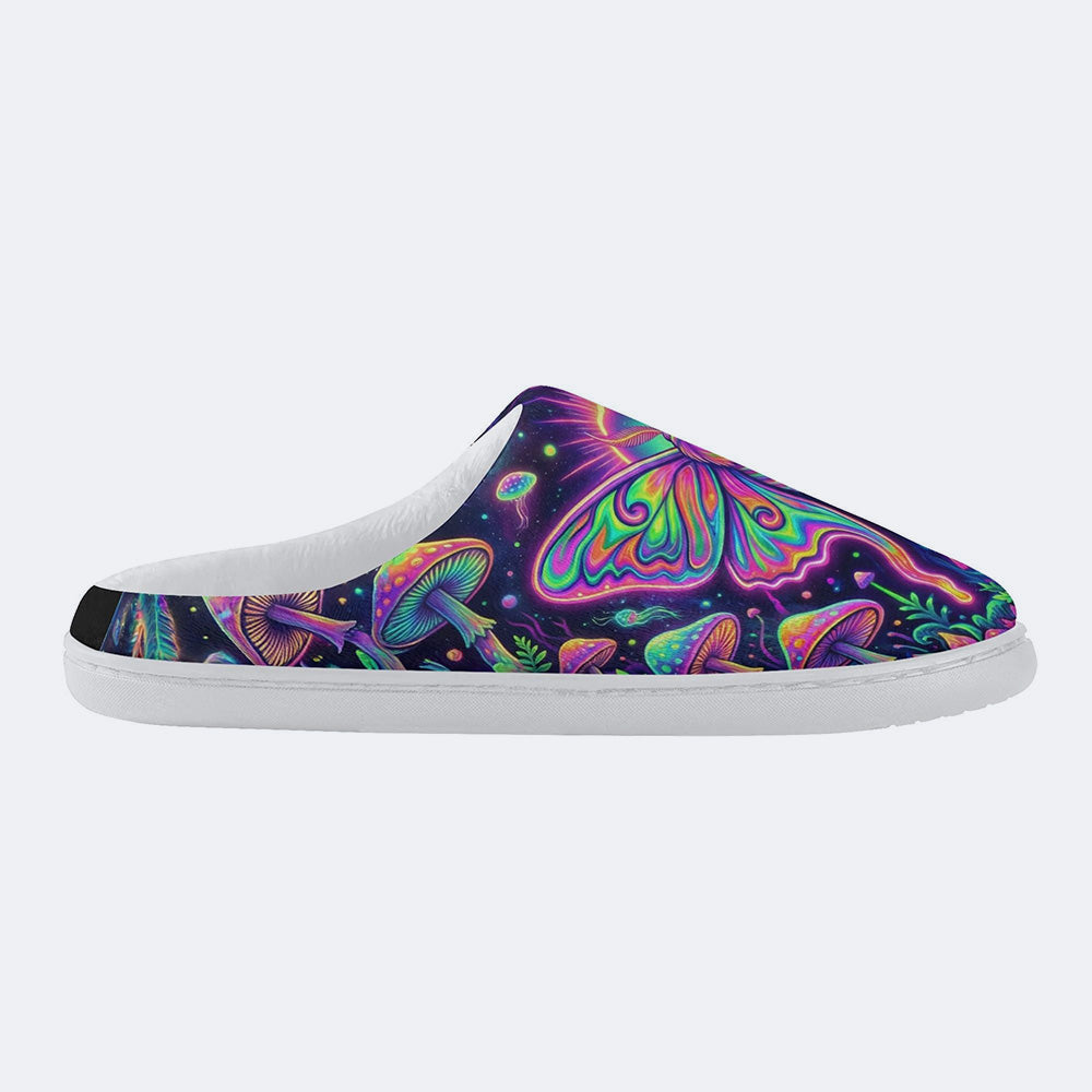 Flowing Color Psychedelic Moth Print Fleece-Lined Slippers
