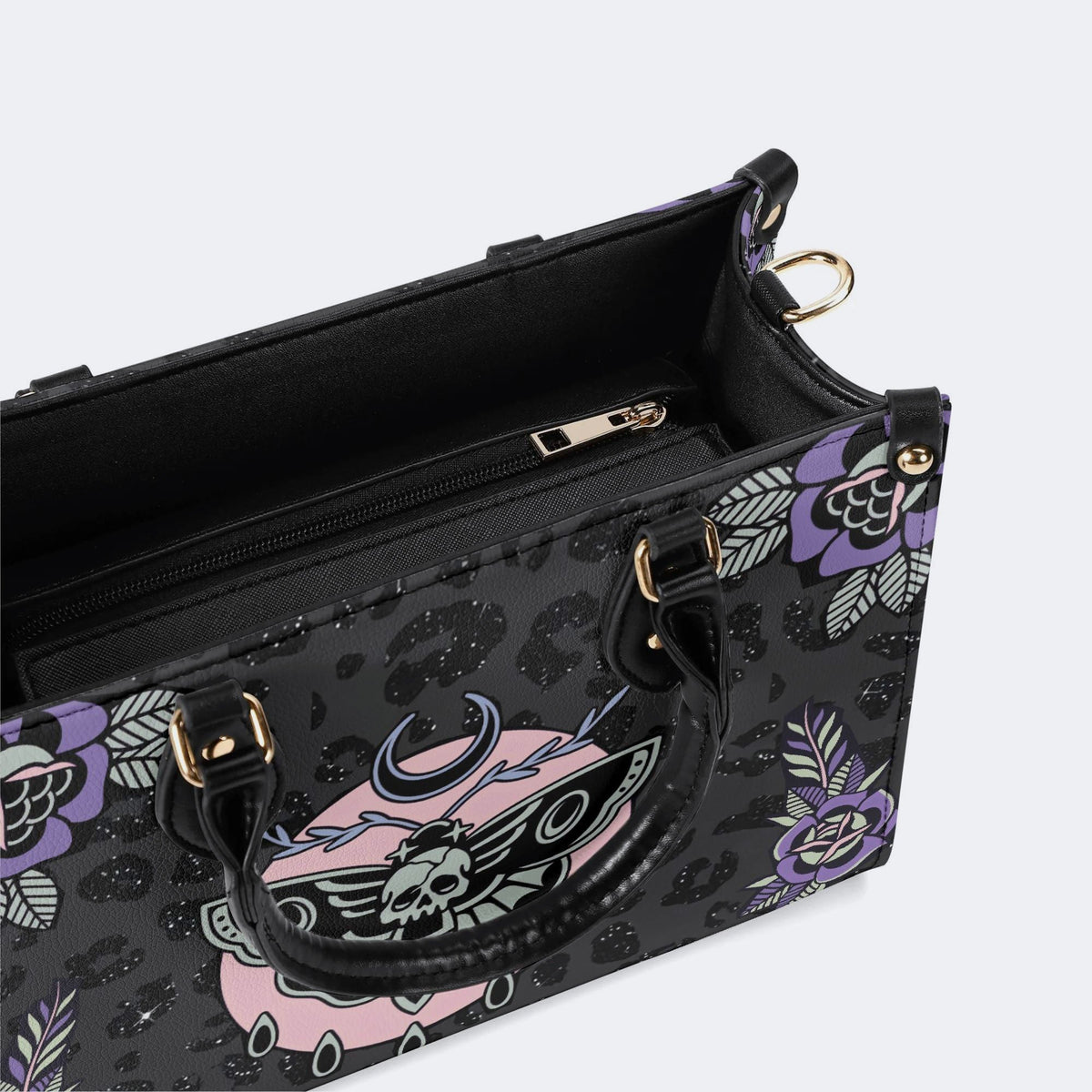 Death Moth Vintage Print - Leather Handbag
