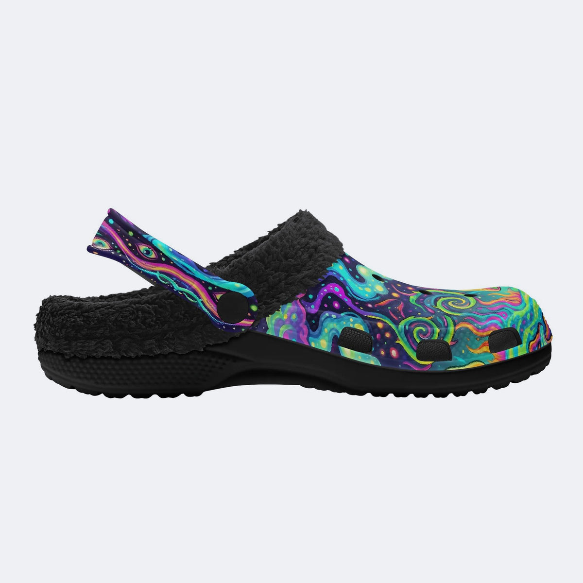 Psychedelic Forest Glowing Mushroom Print Fleece-Lined Clogs