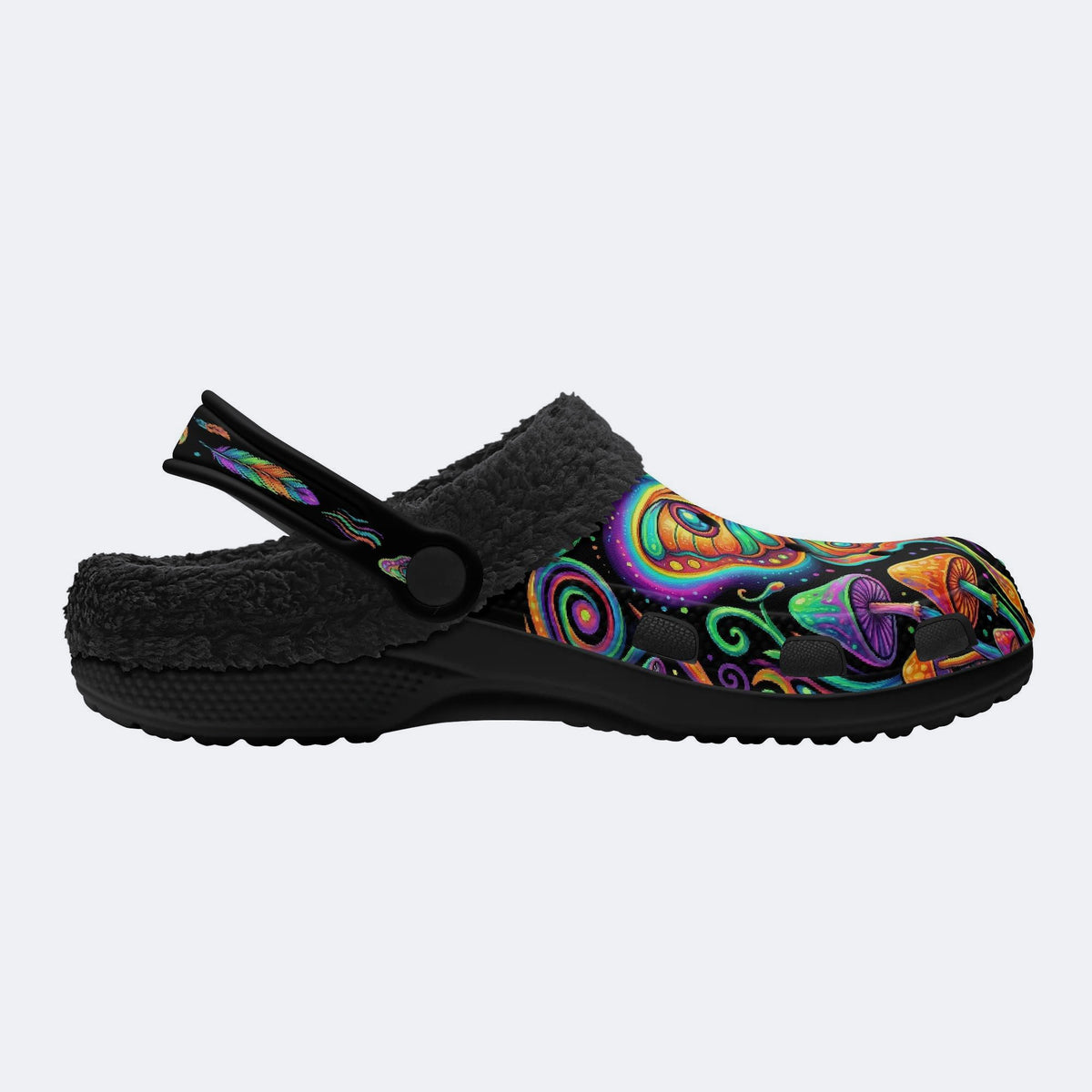 Psychedelic Retro Moth Forest Print Fleece-Lined Clogs