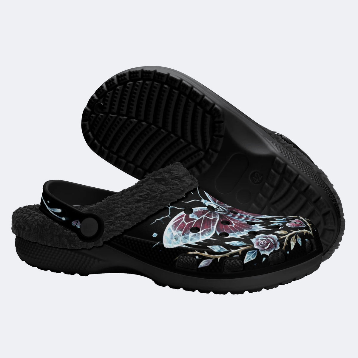 Ice Crystal Garland Death Moth Print Clogs