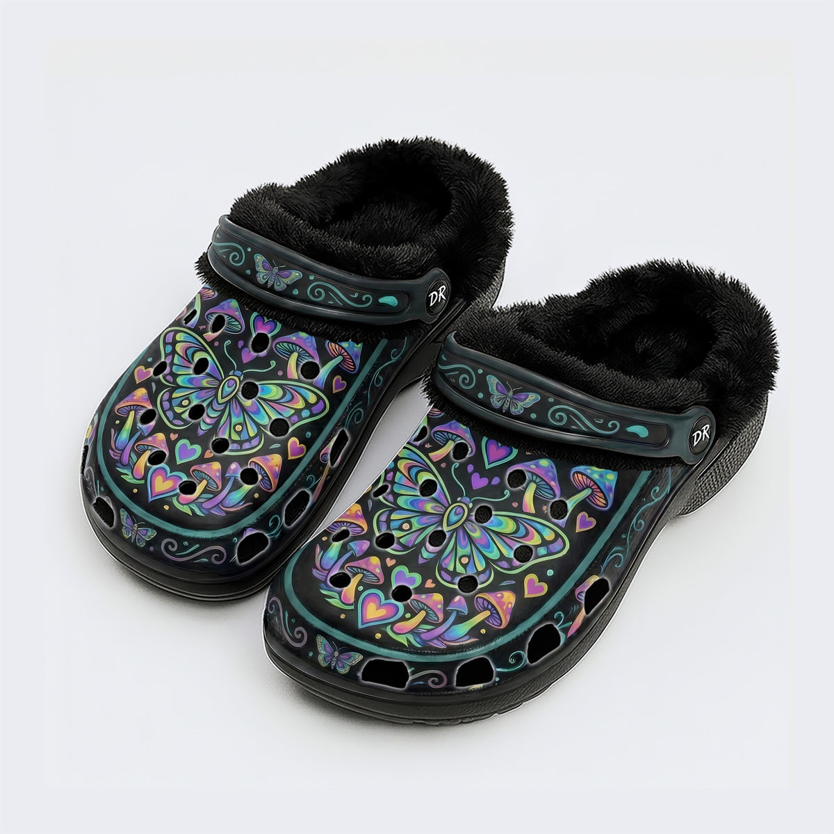 Psychedelic Mushroom & Moth Print Clogs