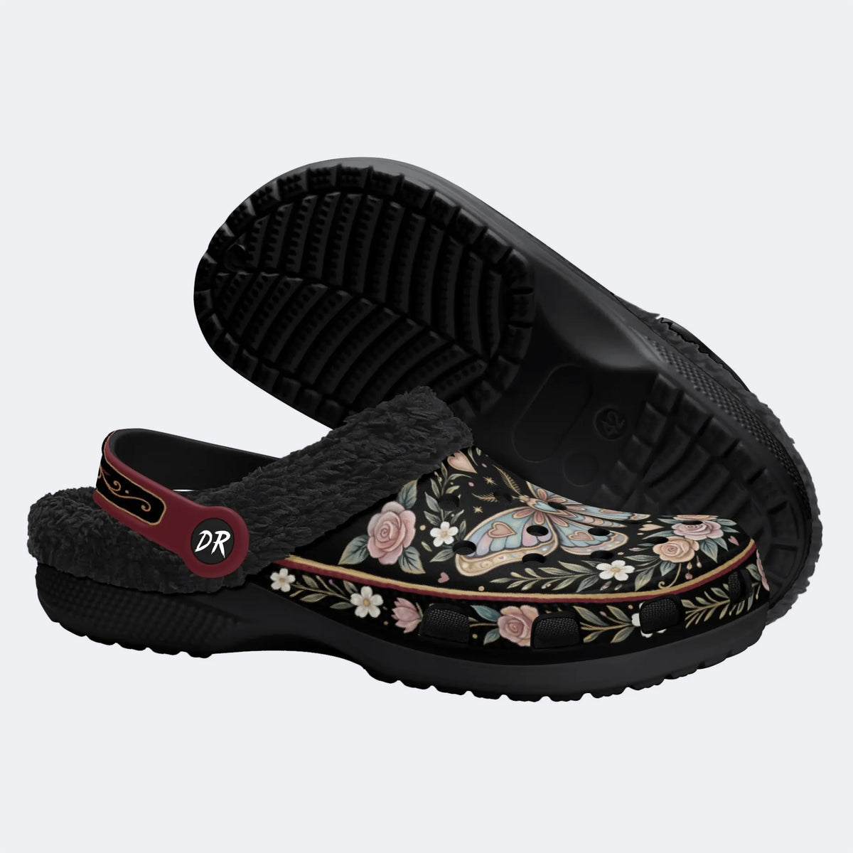 Romantic Wreath Moth Print Clogs