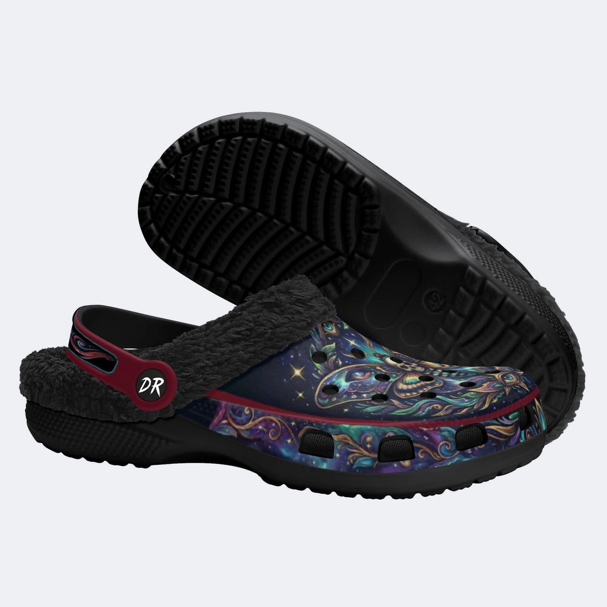 Cosmic Psychedelic Death Moth Print Clogs