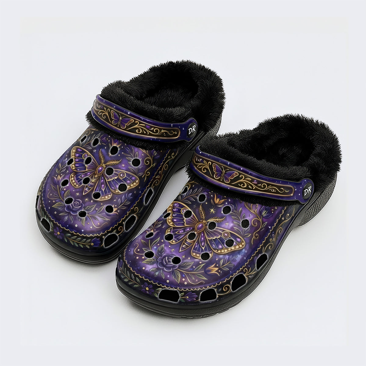 Cosmic Psychedelic Jewel Moth Print Clogs