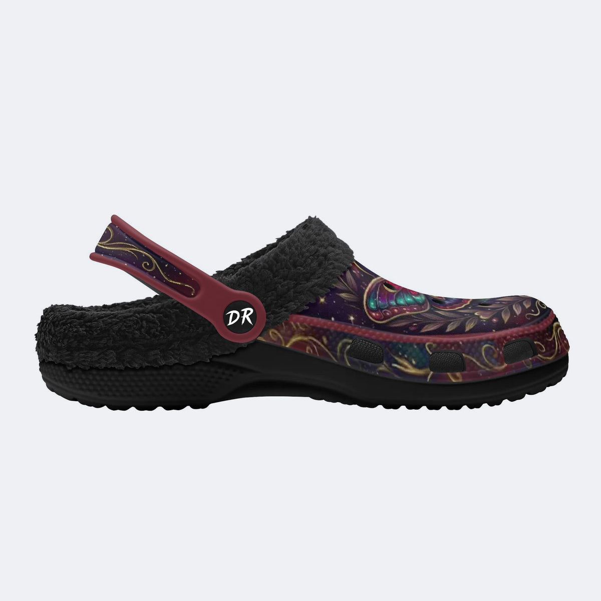 Dark Romantic Psychedelic Moth Print Fleece-Lined Clogs
