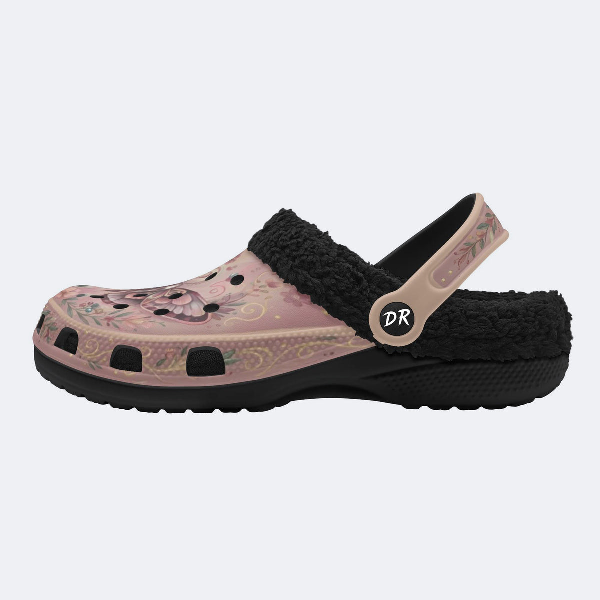 Dreamy Psychedelic Moth Print Fleece-Lined Clogs