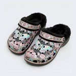 Iridescent Romantic Moth Print Fleece-Lined Clogs