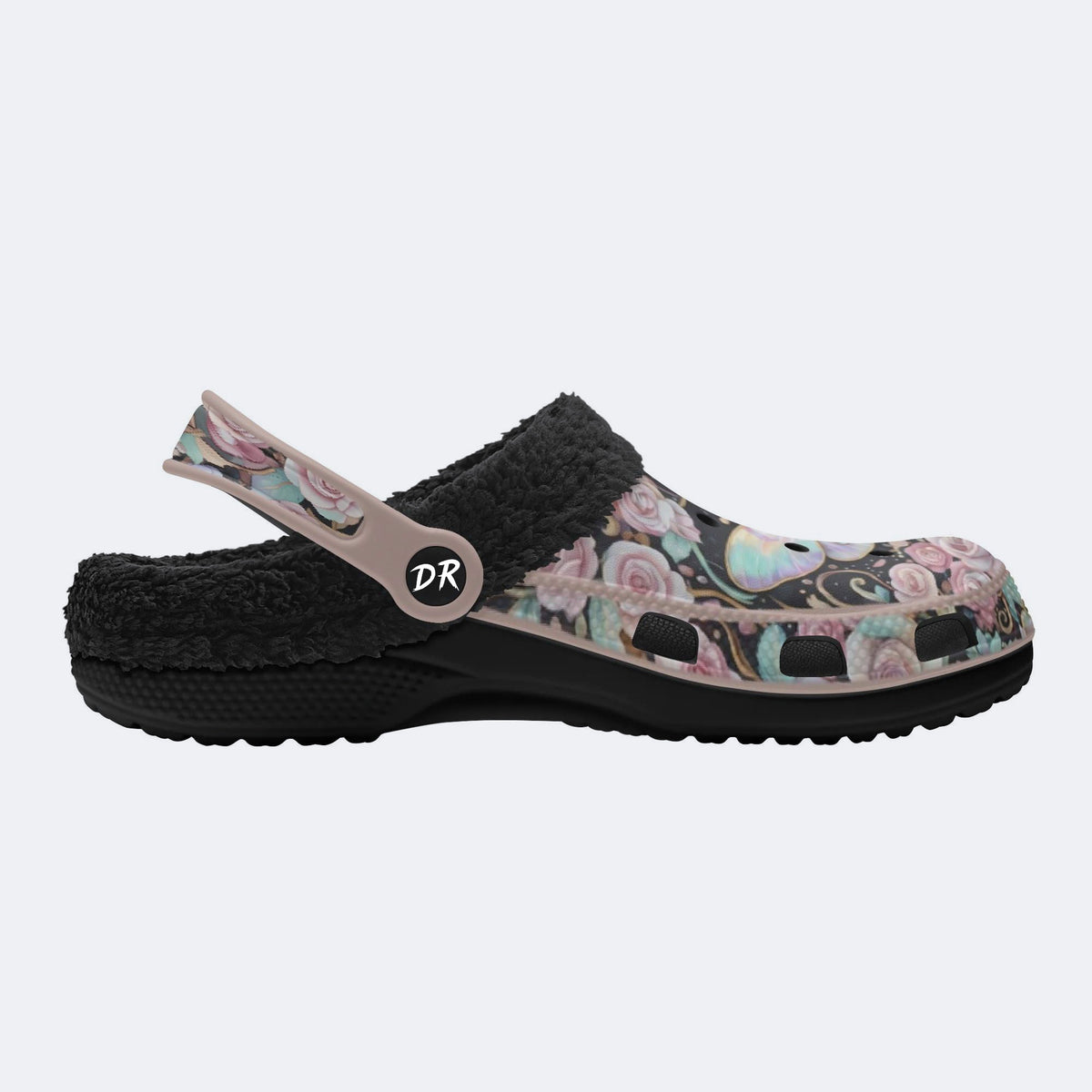 Iridescent Romantic Moth Print Fleece-Lined Clogs