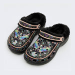 Jewel Moth Wreath Print Fleece-Lined Clogs