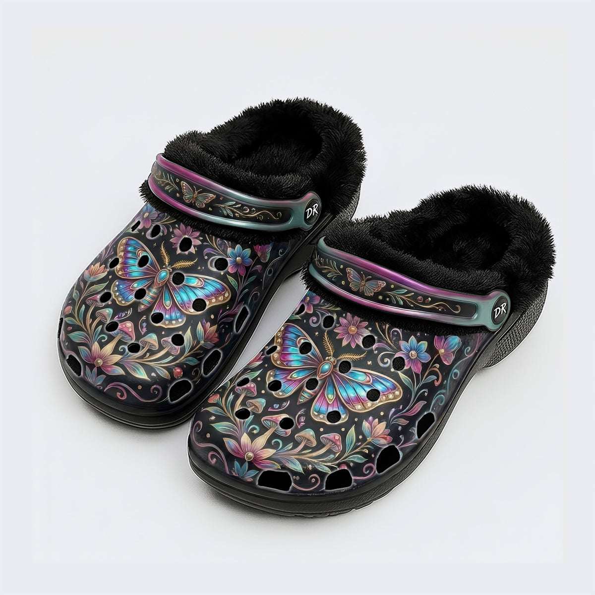 Iridescent Romantic Jewel Moth Print Clogs