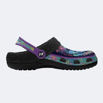 Flowing Floral Field Celestial Moth Print Fleece-Lined Clogs